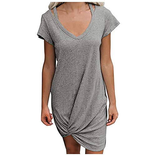 Fheaven Womens Short Sleeve T shirt Dresses V Neck Side Knot Mini Dress Cssual Loose Summer Dresses
