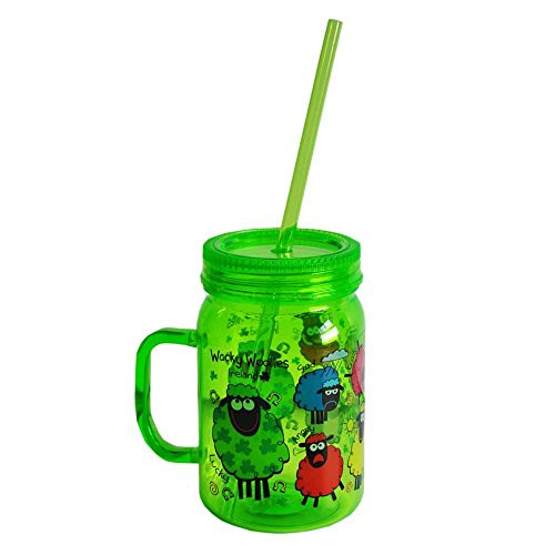 Wacky Woollies Designed Mason Jar with Straw Green in Colour