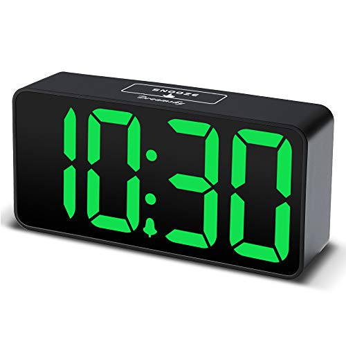 DreamSky Compact Digital Alarm Clock with USB Port for Charging, Adjustable Brightness Dimmer, Bold Digit Display, 12/24Hr, Snooze, Adjustable Alarm Volume, Small Desk Bedroom Bedside Clocks. Green