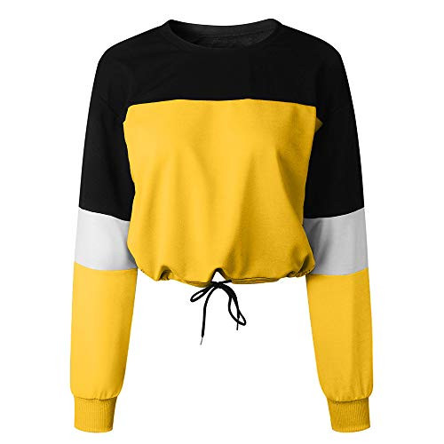 POTO Sweatshirt for Women Teen Girls Color Block Pullover Long Sleeve Crop Tops Tie Knot Casual Tee Shirts Tops Blouses Yellow POTO Sweatshirt for Women Teen Girls Color Block Pullover Long Sleeve Crop Tops Tie Knot Casual Tee Shirts Tops Blouses Yellow