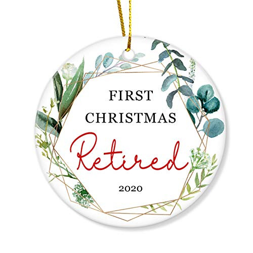 HaiGuoQu Frist Christmas Retired - Christmas Ornament - Holiday Ceramic Keepsake 3 inch Flat Circle Porcelain - Ceramic Disk - Christmas Tree Ornament - Gifts Idea for Christmas Keepsake Presents
