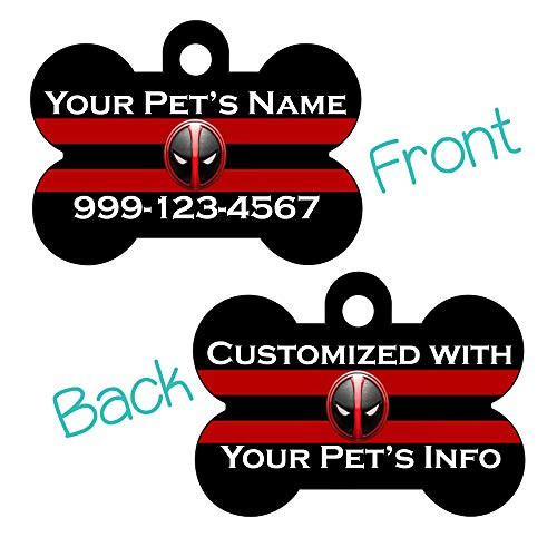 uDesignUSA Marvel Deadpool Double Sided Pet Id Tag for Dogs  and  Cats Personalized with 4 Lines of Text