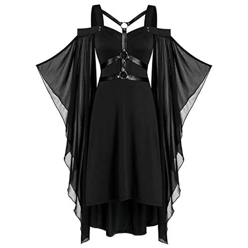 Women Gothic Steampunk Dress Plus Size Retro Criss Cross Lace Insert Butterfly Sleeve Bandage Dress Halloween Costume -4X-Large Black-