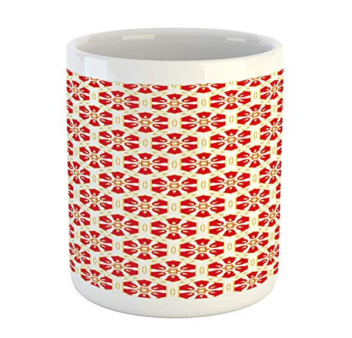 ChocoRa Orient Mug Asian Theme Floral Hexagonal Shapes Pattern with Oriental Motifs Ceramic Coffee Mug Cup for Water Tea Drinks 11 oz Vermilion and Earth Yellow ChocoRa Orient Mug Asian Theme Floral Hexagonal Shapes Pattern with Oriental Motifs Ceramic Coffee Mug Cup for Water Tea Drinks 11 oz Vermilion and Earth Yellow