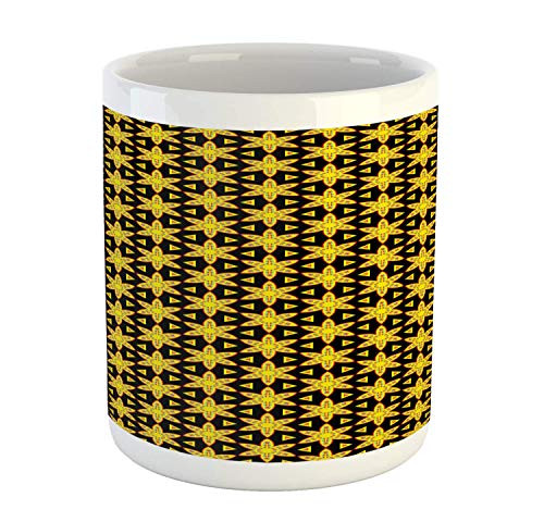ChocoRa Floral Mug Geometric Flower Petals Buds with Little Triangles Ornamental Motif Ceramic Coffee Mug Cup for Water Tea Drinks 11 oz Yellow and Charcoal Grey ChocoRa Floral Mug Geometric Flower Petals Buds with Little Triangles Ornamental Motif Ceramic Coffee Mug Cup for Water Tea Drinks 11 oz Yellow and Charcoal Grey