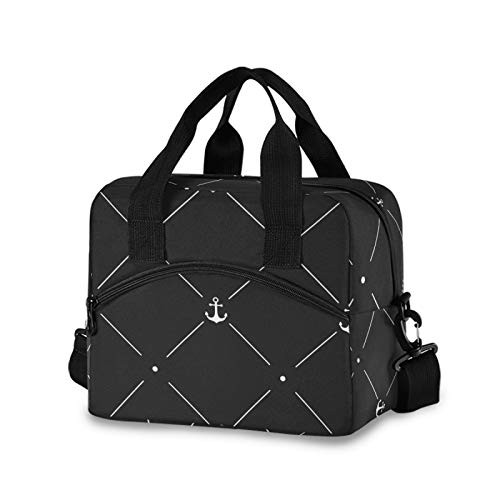 Insulated Lunch Bag White Anchor Line Polka Dot Lunch Box Lunch Tote Bag for Women and Men