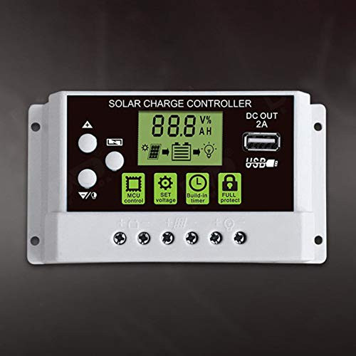 Isabelvictoria 10A 12V/24V Solar Charge Controller Switch LCD Display Solar Panel Battery Regulator Charge Controller for Lithium Battery