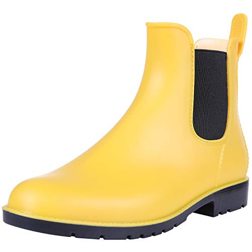 Asgard Womens Short Rain Boots Waterproof Slip On Ankle Chelsea Booties YL38 Yellow