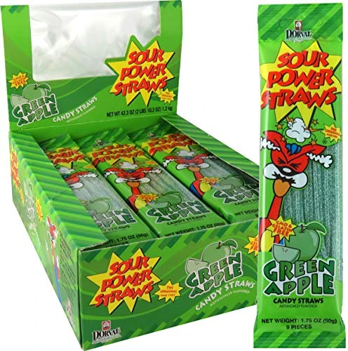 Sour Power Candy Straws Green Apple 24-Count 1.75 Ounce -Pack of 24- -SOURP0W-4-