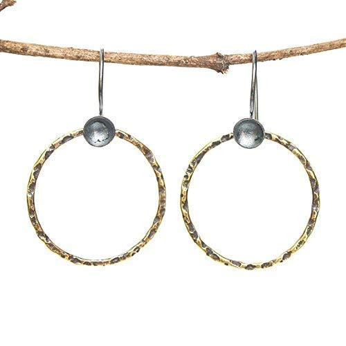 A circle earrings brass in oxidized with sterling silver hooks style