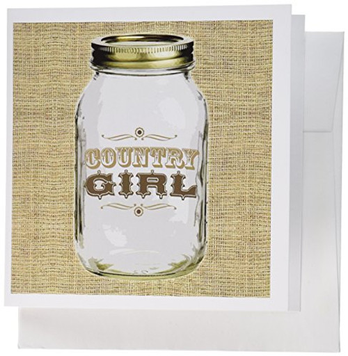 3dRose Mason Jar on Burlap Country Girl in Brown - Greeting Cards 6 x 6 inches set of 12 -gc_165874_2- 3dRose Mason Jar on Burlap Country Girl in Brown - Greeting Cards 6 x 6 inches set of 12 -gc_165874_2-