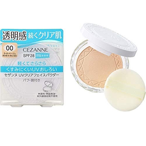 Cezanne Make Up UV Clear Face Powder SPF28/PA Plus Plus Plus - 00 Light Beige -Green Tea Set-
