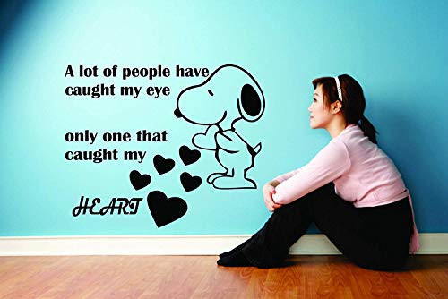 Caught My Eye Snoopy Popular Quote Peanuts Cartoon Quotes Wall Sticker Art Decal for Girls Boys Room Bedroom Nursery Kindergarten House Home Decor Sticker Wall Art Vinyl Decoration Size -20x20 inch-