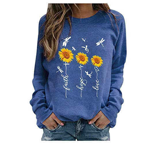 YSLMNOR Floral Printed Pullover Womens Long Sleeve Tunic Tops Casual Blouses Ladies T Shirt Blue YSLMNOR Floral Printed Pullover Womens Long Sleeve Tunic Tops Casual Blouses Ladies T Shirt Blue