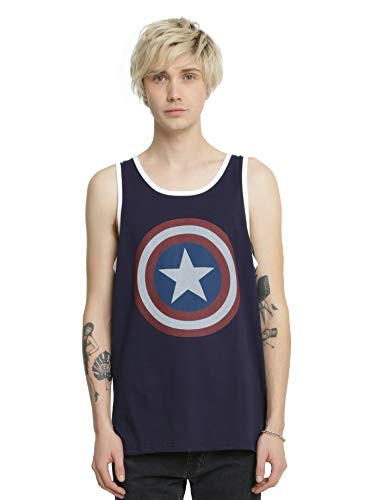 Marvel Captain America Logo Distressed Mens Blue Tank Top -Medium-