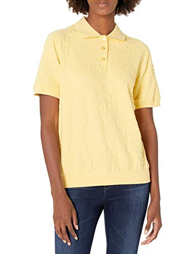 Alfred Dunner Womens Floral Jacquard Ribbed Trim Short Sleeve Knit TOP Yellow L