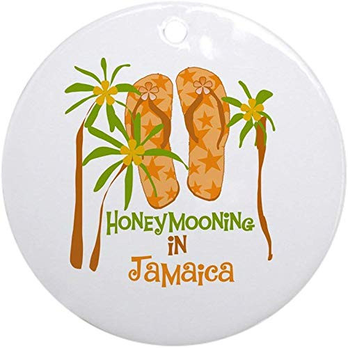 Hitonlon Christmas Ornament-Honeymoon Jamaica Ornament 2020 Holiday Present Xmas Tree Decorations Ornament Flat Circle Ceramic 2.87 inch