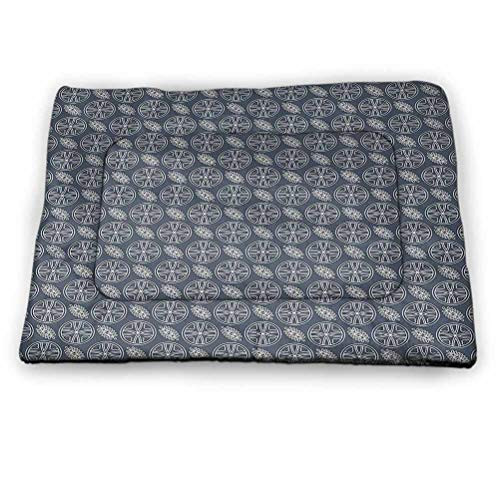 prunushome Pet Cushion Dog Bed Japanese Pet Pillow Bed Flower Petals in Circles with Ornate Leaves Abstract Ideal for Dog Crates Charcoal Grey Dark Blue White -21 inchx14 inch-