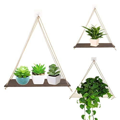 Wall Hanging Shelf - Wood Hanging Shelves for Wall - Floating Shelves for Bedroom Living Room Bathroom - Rope Rustic Wood Shelves - Hanging Plant Shelf - Triangle Farmhouse Wood Shelves Wall Hanging Shelf - Wood Hanging Shelves for Wall - Floating Shelves for Bedroom Living Room Bathroom - Rope Rustic Wood Shelves - Hanging Plant Shelf - Triangle Farmhouse Wood Shelves