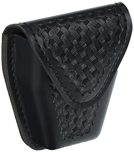 Safariland Model 190 Handcuff Case With Top Flap And Tapered Bottom, Black, Basketweave With Hidden Snap, For Standard Hinged Handcuffs