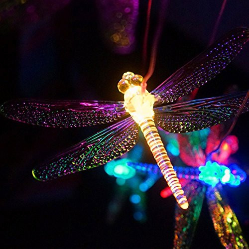 Dragonflies LED Solar Mobile Wind Chime Night Light Color-Changing Six Color Dragonflies Wind Chimes for HomeBedroomPartyFestival DecorValentines GiftNight Garden Decoration with Spinning Hook