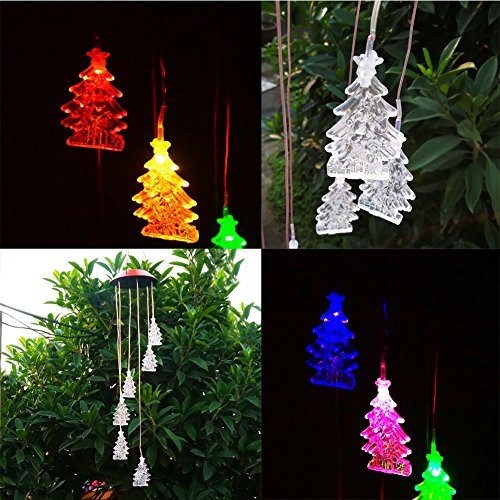 Trees LED Solar Mobile Wind Chime Night Light Color-Changing Six Christmas Trees Wind Chimes for ChristmasHomeBedroomPartyFestival DecorValentines Gift with Spinning Hook