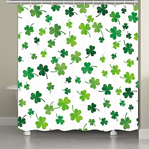 St Patricks Day Cloverleaf Shower Curtain St Patrick Shamrock Green Clover Pattern Falling on White Background Shower Curtains Waterproof Fabric Bathroom Decor with Hooks 69X70 Inch