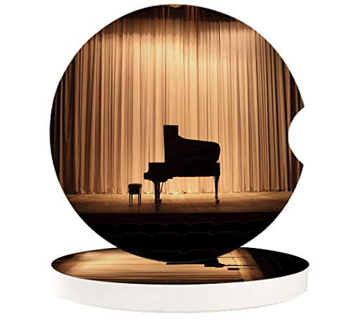 Car Cup Pad Musical Theatre Car Coasters for Drinks with Fingertip Grip for Easy Removal Set of 6 Car Interior Accessories for All Vechicle Orchestra Symphony Theme Stage Curtains Piano Music Design