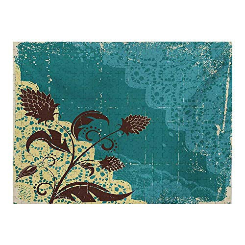 GugeABC Vintage Puzzles for Adults 500 Piece Flower Arrangement Lacework Old Aged Distressed Antique Display Teal Pale Yellow Dark Brown