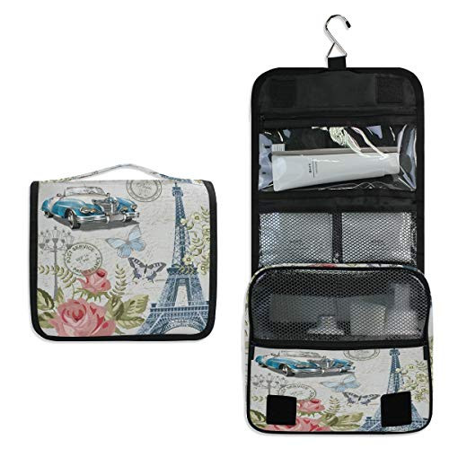 XMCL Hanging Toiletry Bag Vintage Paris Portable Travel Cosmetic Makeup Organizer Wash Bag with Hanging Hook for Women Men XMCL Hanging Toiletry Bag Vintage Paris Portable Travel Cosmetic Makeup Organizer Wash Bag with Hanging Hook for Women Men