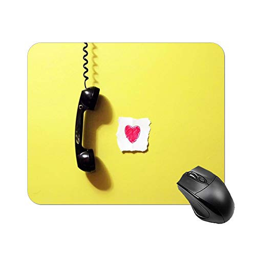 Landline Microphone Love Heart On Yellow Mouse Pad 11.8 X 9.8 in