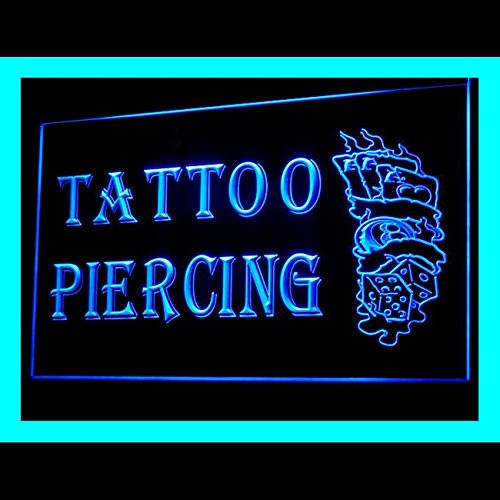 100070 Tattoo Piercing Play Card Dice 8 Ball Lucky Display LED Light Neon Sign