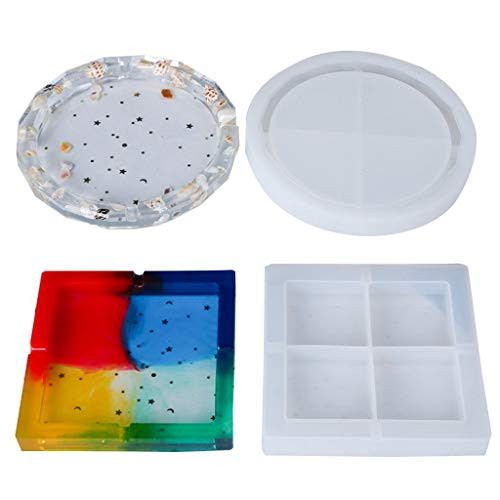 YU-NIYUT 2Pcs Large Squares and Circles Ashtray Mold Epoxy Resin Silicone Molds Epoxy Mold for DIY Jewelry Craft Making
