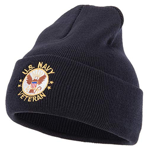 e4Hats.com US Navy Veteran Circle Logo Embroidered 12 Inch Long Knitted Beanie - Navy OSFM