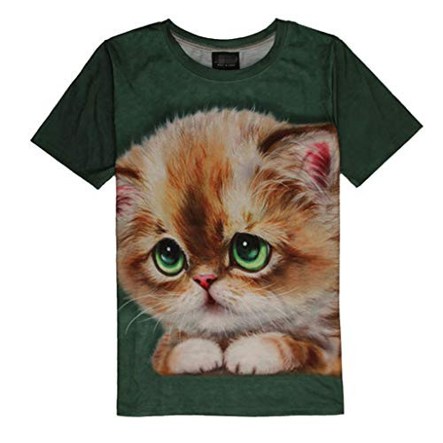 AOJIAN Mens T Shirts Short Sleeve T-Shirt 3D Cat Shirts O Neck Tunic Blouses Vest Tank Tops Green