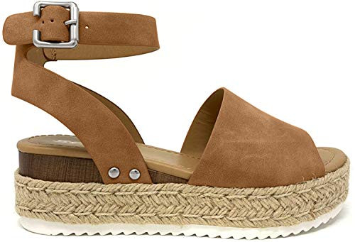 SODA Topic Topshoe Avenue Womens Open Toe Ankle Strap Espadrille Sandal -8 M US Tan-