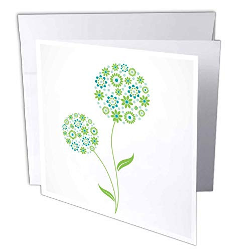 3dRose Anne Marie Baugh - Flowers - Contemporary Green and Blue Flowers in A Circle Design - 12 Greeting Cards with envelopes -gc_222415_2-