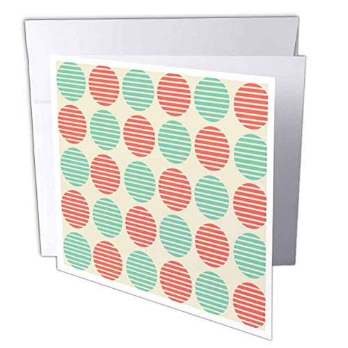 3dRose Anne Marie Baugh - Geometric - Contemporary Red and Green Striped Circles Pattern - 12 Greeting Cards with envelopes -gc_222456_2-