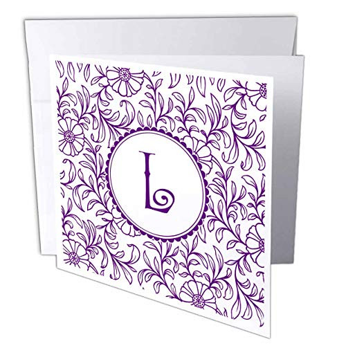 3dRose Russ Billington Monograms- Swirly Floral- Letter L - Letter L in Circle Over Swirly Floral Pattern in Purple and White - 12 Greeting Cards with envelopes -gc_298830_2- 3dRose Russ Billington Monograms- Swirly Floral- Letter L - Letter L in Circle Over Swirly Floral Pattern in Purple and White - 12 Greeting Cards with envelopes -gc_298830_2-