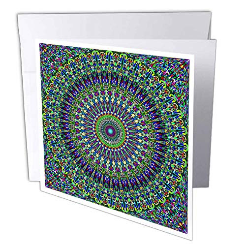 3dRose David Zydd - Floral Mandalas - Happy Floral Circle Mandala - Round Geometrical Graphic - 12 Greeting Cards with envelopes -gc_299751_2-