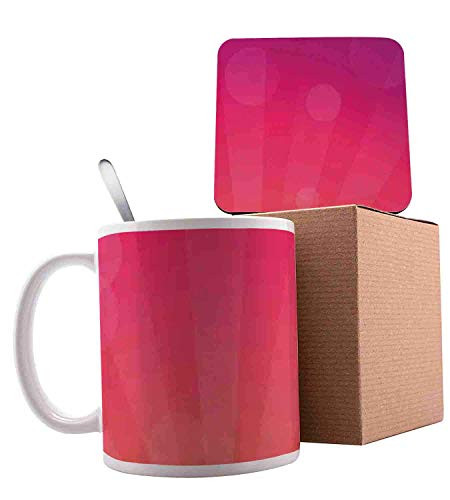 Ombre Inspired Background Circles and Banners Purple Pink Orange Ceramic Cup with Spoon  and  Coaster Creative Morning Mug Milk Coffee Tea Unique Porcelain Cup Mug 11oz