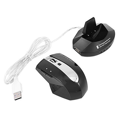 WNSC Rechargeable Gaming Mice Optical Mouse Wireless w/Charging Dock Stand 3-Port USB Hub Portable for PC Computer for Notebook Laptop-Blue-