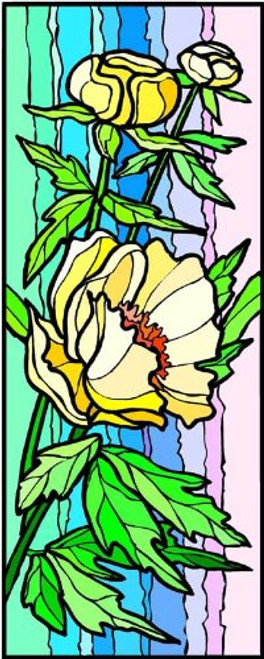 Yellow Peony Flowers - Etched Vinyl Stained Glass Film Static Cling Window Decal Yellow Peony Flowers - Etched Vinyl Stained Glass Film Static Cling Window Decal