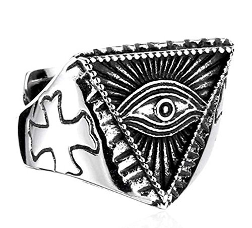 Freemason Rings - Triangle Pyramid Shaped Freemason Ring - Eye of Providence Inside Pyramid - All Seeing Eye - Cryptic Masonic Symbol - Stainless Steel Mason Ring - Masonic Jewelry -Size 09-