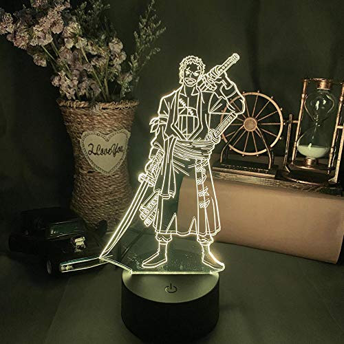 3D Night Light Illusion LED Anime Decor Lamps USB Roronoa Zoro Figure Led Night Light for Kids Bedroom Decoration Anime One Piece Nightlight Gift Bedside Table Lamp SGKL