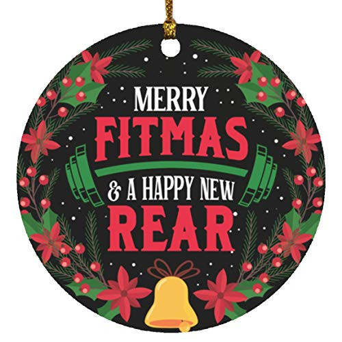 TeeWind Merry Fitmas and A Happy New Rear Workout Weightlifting Circle Christmas Ornament Keepsake - Weightlifter Gifts One Size Circle Ornament/White TeeWind Merry Fitmas and A Happy New Rear Workout Weightlifting Circle Christmas Ornament Keepsake - Weightlifter Gifts One Size Circle Ornament/White