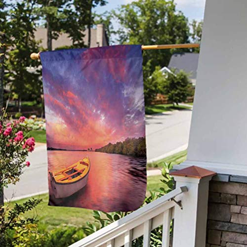 Sunset Personalized Garden Flag Seasonal Spring Easter Mothers Day Decoration Enchanted Coast with a Rowboat under Magical Hazy Sky Peaceful Nature Image Pink and Purple House Size-28 inch by 40 inch Sunset Personalized Garden Flag Seasonal Spring Easter Mothers Day Decoration Enchanted Coast with a Rowboat under Magical Hazy Sky Peaceful Nature Image Pink and Purple House Size-28 inch by 40 inch