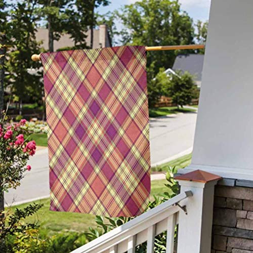 Anmaseven Checkered Flags for Outdoor Decoration Spring Summer Yard Outdoor Decor Retro Style Display with Vintage Scottish Celtic Striped Pattern Purple Coral Pale Yellow House Size-28 by 40 inch