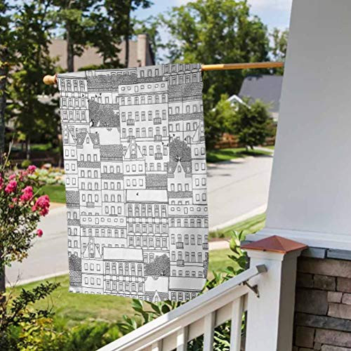 German Personalized Garden Flag Seasonal Spring Easter Mothers Day Decoration Hand Drawn German Style Houses Monochrome European Architecture Sketch Image Black and White House Size-28 inch by 40 inch German Personalized Garden Flag Seasonal Spring Easter Mothers Day Decoration Hand Drawn German Style Houses Monochrome European Architecture Sketch Image Black and White House Size-28 inch by 40 inch