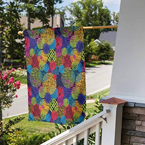 Funky Personalized Garden Flag Seasonal Spring Easter Mothers Day Decoration Grunge Stylized Murky Sketchy Geometric Forms with Hand Drawn Lines Image Artwork Multicolor House Size-28 inch by 40 inch
